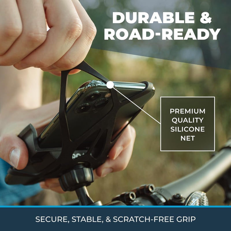 Roam Universal Black Net Bike Phone Mount Holder, 360° Rotation Hands Free Cell Navigation System for Motorcycle eBike Dirt Road Cruiser Scooter Jogging Stroller, Adjustable Up to 3.6" W x 7" L - Image 2